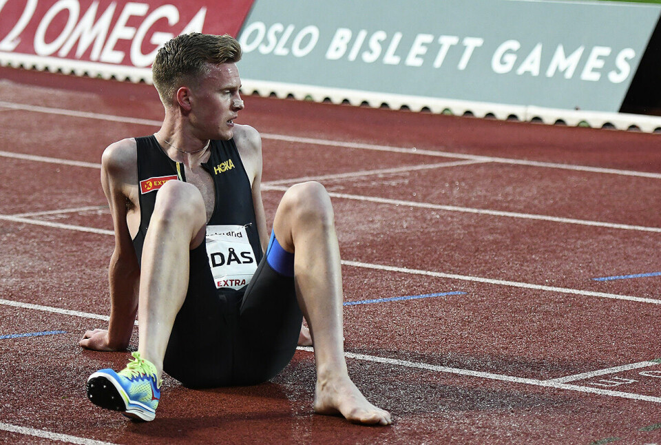Narve Gilje Nordås etter 1500 meter på Bislett Games. Skomangel. (Foto: Bjørn Johannessen) Narve Gilje Nordås etter 1500 meter på Bislett Games. Skomangel. (Foto: Bjørn Johannessen)