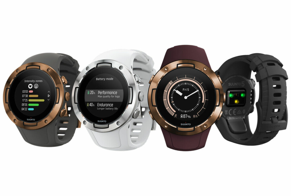 Suunto 5 finnes i fire forskjellige varianter. (Foto: Suunto) Suunto 5 finnes i fire forskjellige varianter. (Foto: Suunto)