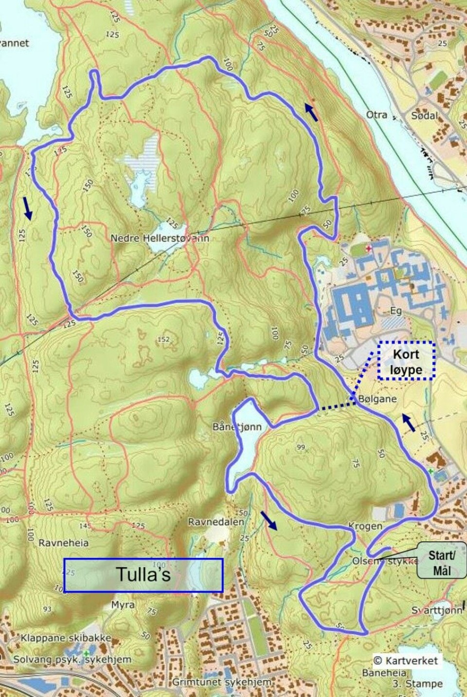 Supre løyper for alle de 1119 deltakerne i Huntonit-/Elkem-løpet («Tullas løype»)
