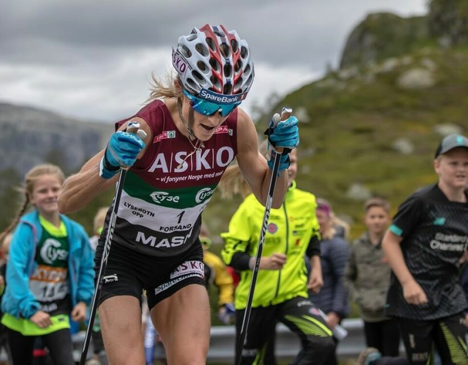 Styrke: Therese Johaug nærmer seg mål i Lysebotn Opp der hun var i en helt egen liga. (Foto: Axelar / Rune Helliesen) Styrke: Therese Johaug nærmer seg mål i Lysebotn Opp der hun var i en helt egen liga. (Foto: Axelar / Rune Helliesen)
