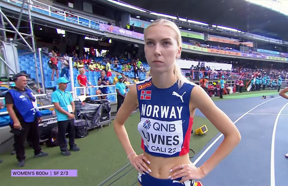 En konsentrert Anne Gine Løvnes stilte til start i det andre av de tre heata i semifinalen. (Foto: fra World Athletics streaming) En konsentrert Anne Gine Løvnes stilte til start i det andre av de tre heata i semifinalen. (Foto: fra World Athletics streaming)