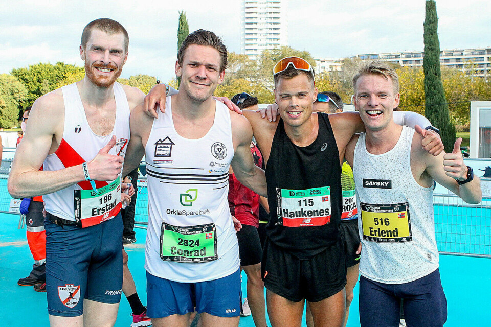 Fire av de nest beste norske løperne etter Zerei Mezngi: Magnus Erstad, Sebastian Conrad Håkansson, Håvard Haukenes og Erlend Berger. (Foto: Kjell Vigestad) Fire av de nest beste norske løperne etter Zerei Mezngi: Magnus Erstad, Sebastian Conrad Håkansson, Håvard Haukenes og Erlend Berger. (Foto: Kjell Vigestad)