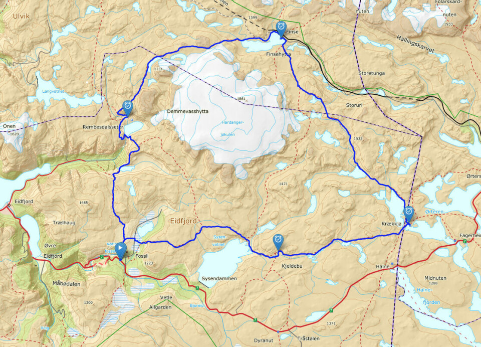 Vellykket testløp for Hardangerjøkulen Ultra HJU Kart.png