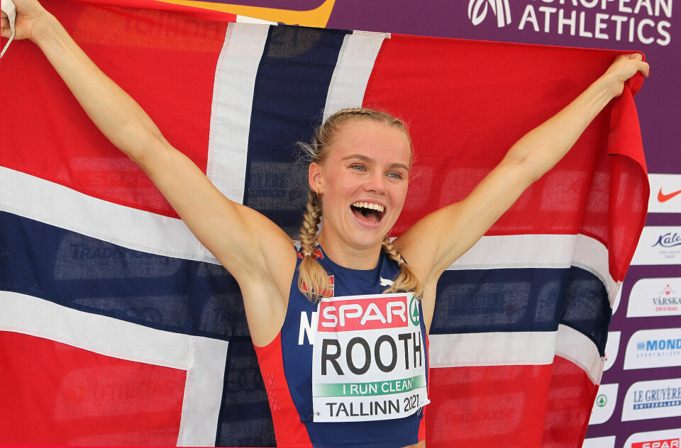 Norsk gull: Andrea Rooth jubler etter seieren på 400 m hekk. (Foto: Kjell Vigestad) Norsk gull: Andrea Rooth jubler etter seieren på 400 m hekk. (Foto: Kjell Vigestad)