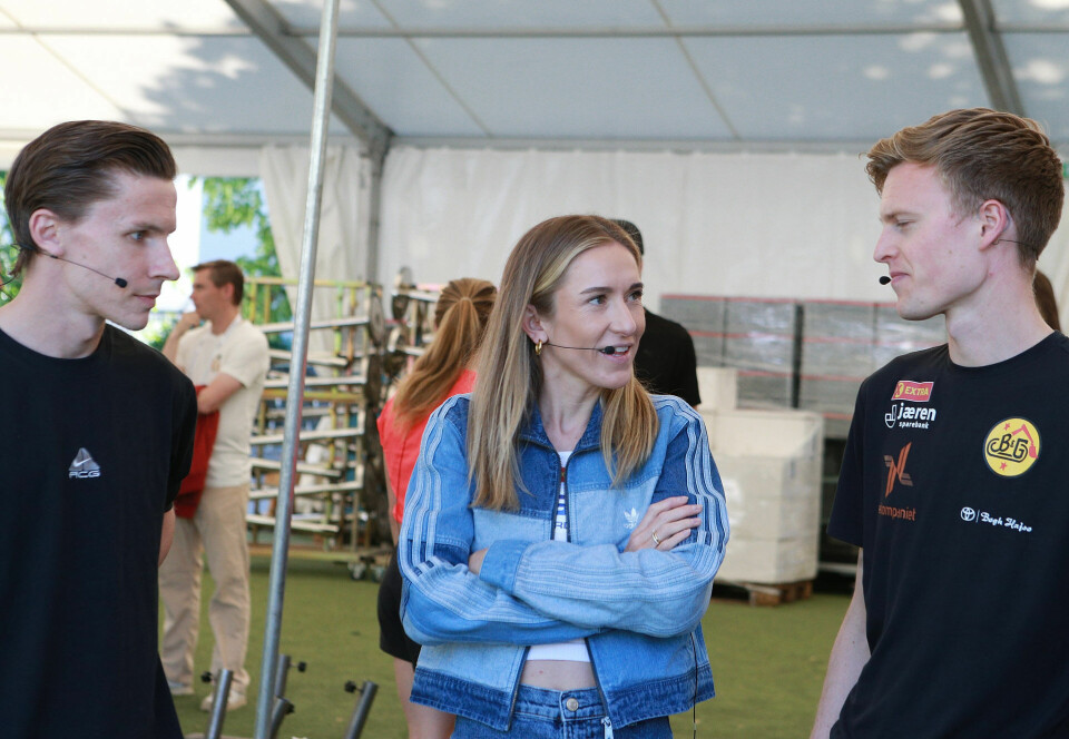 Inspirert av norsk suksess: Andreas Almgren (tv) gir norske treningsprinsipper æren for sin store framgang. Her i selskap med Narve Gilje Nordås og Karoline Bjerkeli Grøvdal på gårdagens pressekonferanse. (Foto: Kjell Vigestad) Pressekonferanse foran Bislett Games