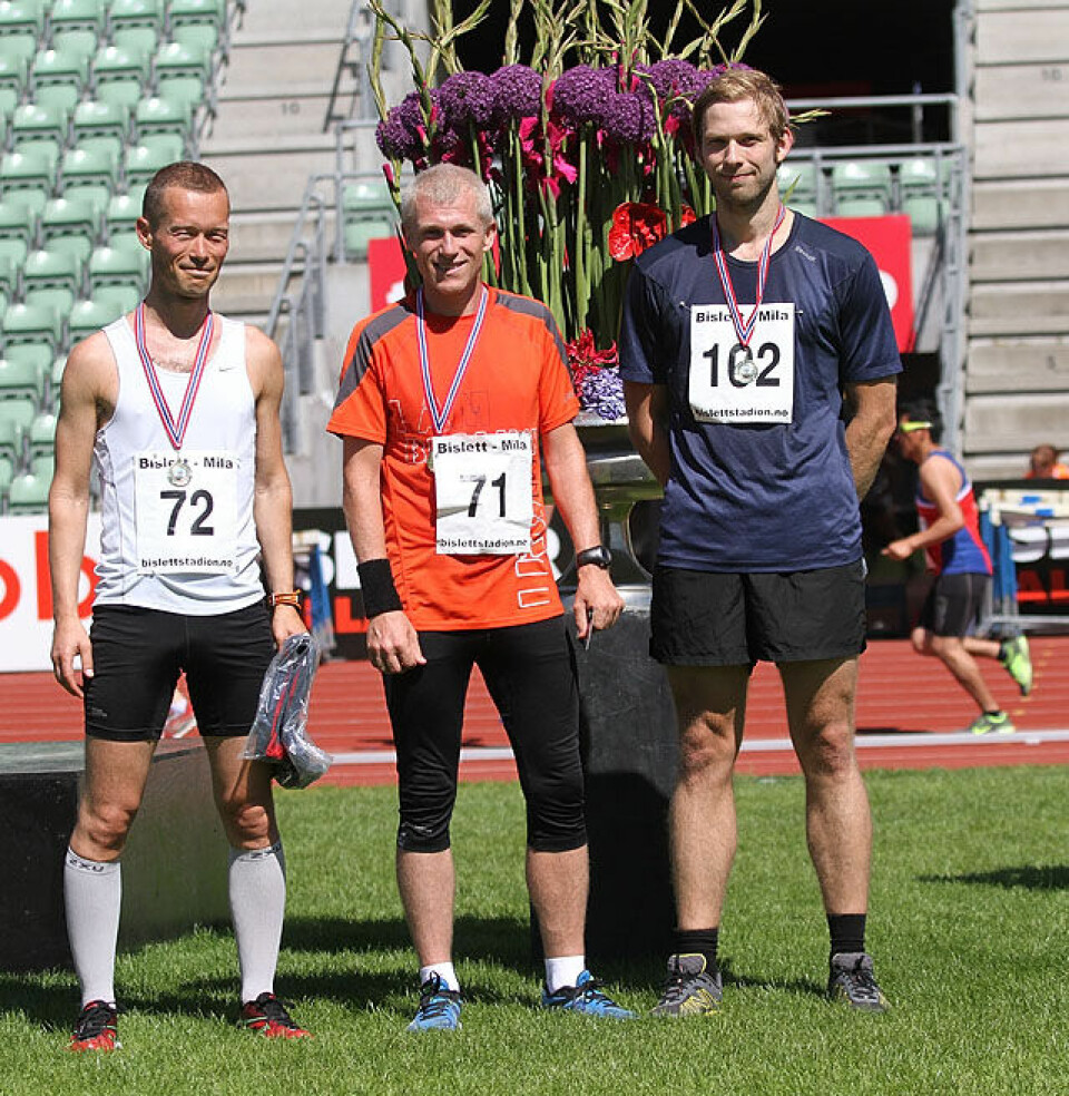 Martin Kjäll-Ohlsson vant Bislettmila i stekende varme 3_beste_menn_Even_Nedberg_Espen_Gundersen_Andreas_Holm_IMG_5504.jpg