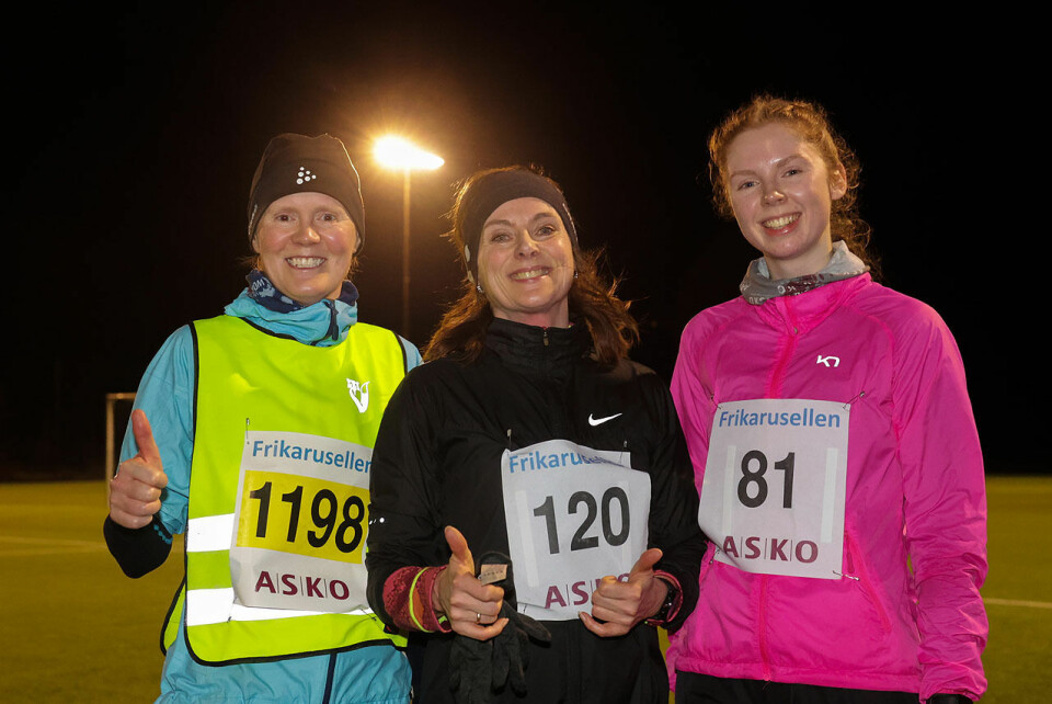 De tre beste kvinner i Frikarusellens løp den 8. februar: Solveig Vannes, Marianne Nesbø Ådland og Linn Lohne. (Alle foto: Arne Dag Myking) De tre beste kvinner i Frikarusellens løp den 8. februar: Solveig Vannes, Marianne Nesbø Ådland og Linn Lohne. (Alle foto: Arne Dag Myking)