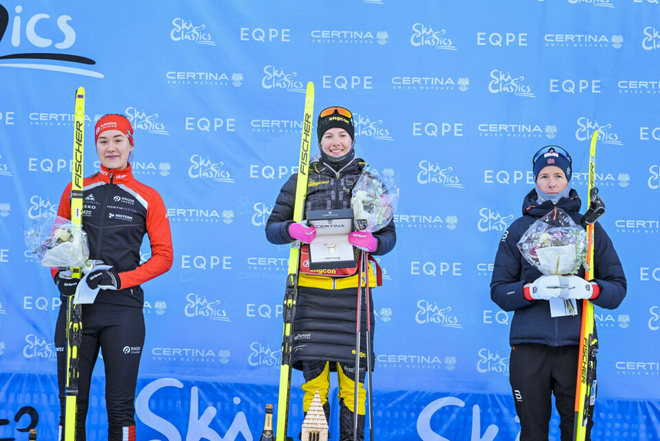 Premiepallen kvinner etter rennet La Venosta Criterium: Jenny Larsson, Ida Dahl og Astrid Øyre Slind. (Foto: Reichert/NordicFocus) Premiepallen kvinner etter rennet La Venosta Criterium: Jenny Larsson, Ida Dahl og Astrid Øyre Slind. (Foto: Reichert/NordicFocus)