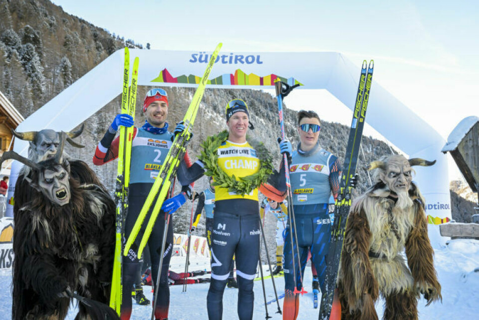 Ida Dahl og Emil Persson vant også La Venosta Criterium i Ski Classics Andreas Nygaard, Emil Persson, Max Novak, Team Aker Dæhlie. ReichertNordicFocus.jpg