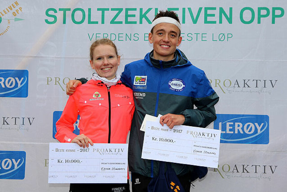 Karoline Holsen Kyte og Stian Øvergaard Aarvik ble beste kvinne og mann i årets Stoltzekleiven Opp Karoline Holsen Kyte og Stian Øvergaard Aarvik ble beste kvinne og mann i årets Stoltzekleiven Opp