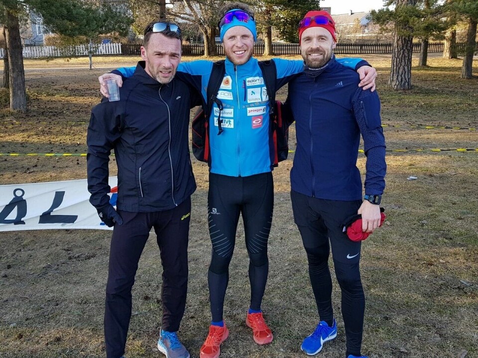 Magnus Rognstad Neby (til h.) og Endre Hjelseth (til v.) som var de to beste i 1. løp, ble denne gangen skjøvet ned et hakk av Petter Soleng Skinstad. (Foto: Håkom Amb) Magnus Rognstad Neby (til h.) og Endre Hjelseth (til v.) som var de to beste i 1. løp, ble denne gangen skjøvet ned et hakk av Petter Soleng Skinstad. (Foto: Håkom Amb)