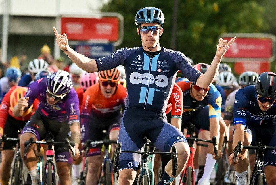 SPURTSEIER: Italieneren Alberto Dainese fra Team DSM var sterkest i spurten i Alta, og vant første etappe av Arctic Race of Norway. )Foto: Billy Ceusters, ARN) SPURTSEIER: Italieneren Alberto Dainese fra Team DSM var sterkest i spurten i Alta, og vant første etappe av Arctic Race of Norway. )Foto: Billy Ceusters, ARN)