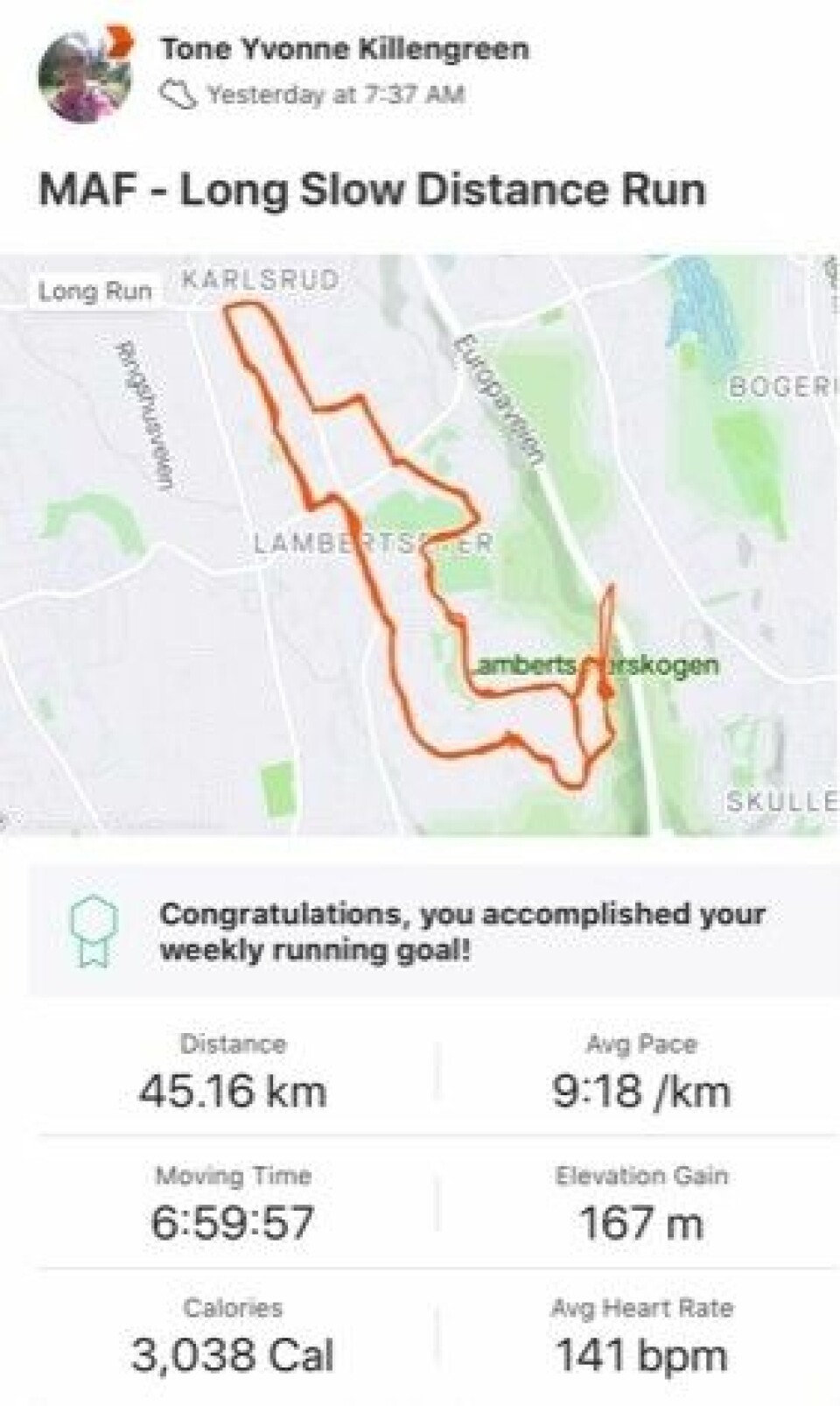 15 deltok på Kondis virtuelle maraton- og ultraløp siste uken i mars Tone_Killengreen_Strava-data.jpg