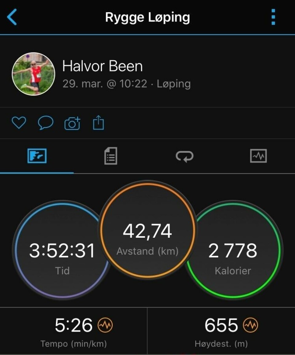 15 deltok på Kondis virtuelle maraton- og ultraløp siste uken i mars Halvor_Been_GPS-data (2).jpg