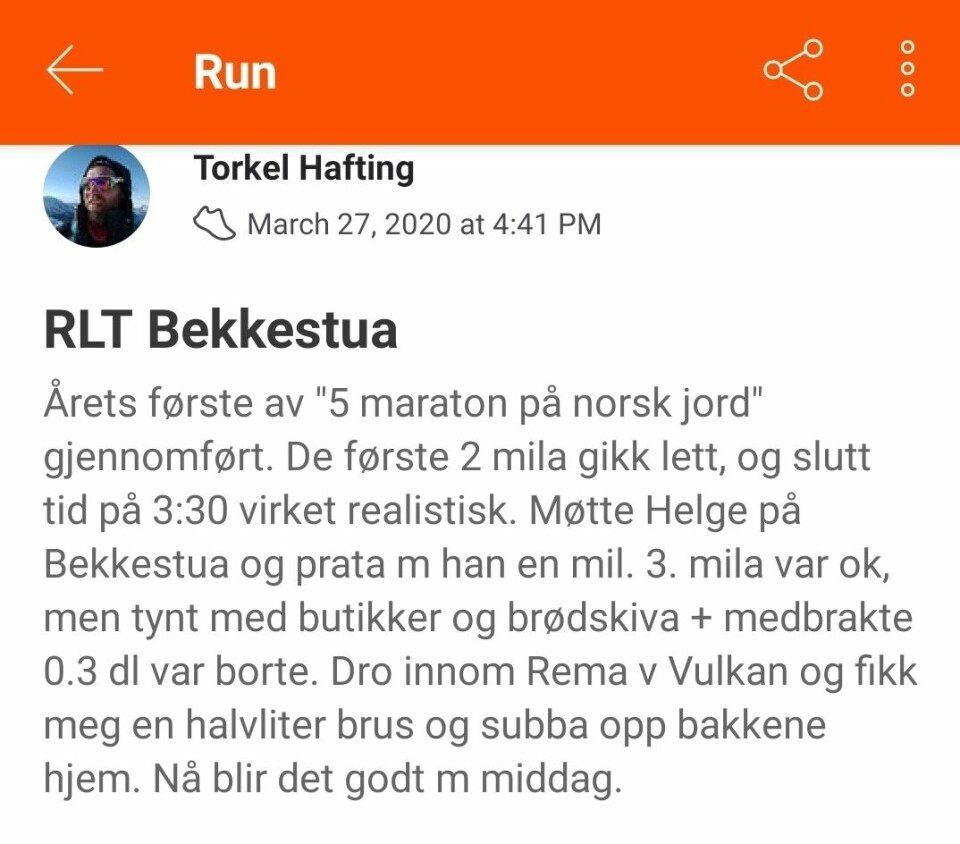 15 deltok på Kondis virtuelle maraton- og ultraløp siste uken i mars Torkel_Hafting_Strava_omtale.jpg