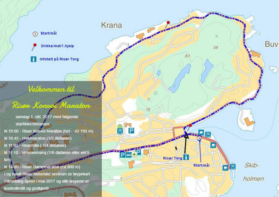 NM maraton blir innlagt i Risør Konvoi Maraton 1. oktober Risor_maraton_loype.jpg