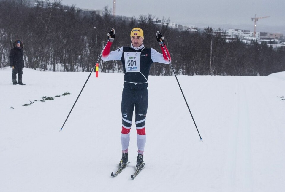 Mye vær da Andreas Nygaard vant Tromsø Skimaraton Andreas_Nygaard_mål.jpg
