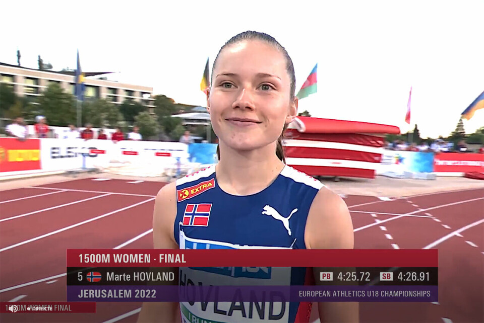 Marte Hovland ble nummer 3 på 1500 meter i dagens Nordiske mesterskap på Bislett. (Foto: Runar Gilberg). Marte Hovland ble nummer 3 på 1500 meter i dagens Nordiske mesterskap på Bislett. (Foto: Runar Gilberg).