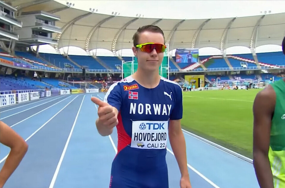 Vebjørn Hovdejord virka optimistisk før start. (Foto: fra World Athletics streaming) Vebjørn Hovdejord virka optimistisk før start. (Foto: fra World Athletics streaming)