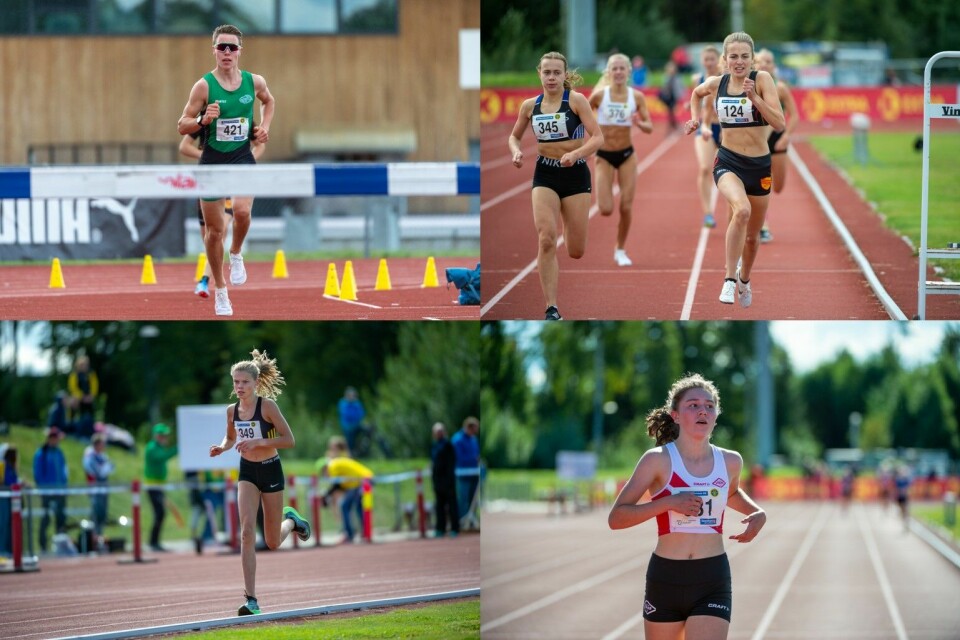 Det var 18 øvelser og 13 ulike vinnere på mellom- og langdistansene i UM. Montasjen viser dobbeltvinnerne: Vebjørn Hovdejord, Ingeborg Østgård, Malin Hoelsveen (trippelvinner) og Anna Marie Nordengen Sirevåg. (Foto: Samuel Hafsahl) Det var 18 øvelser og 13 ulike vinnere på mellom- og langdistansene i UM. Montasjen viser dobbeltvinnerne: Vebjørn Hovdejord, Ingeborg Østgård, Malin Hoelsveen (trippelvinner) og Anna Marie Nordengen Sirevåg. (Foto: Samuel Hafsahl)