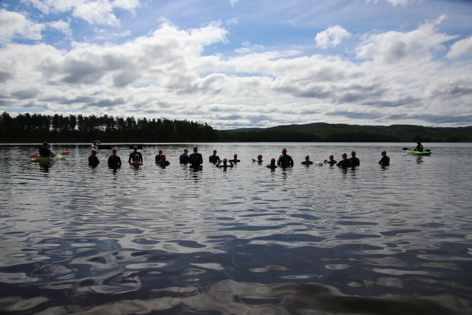 Finnskogen Triathlon med deltagere fra fjern og nær Start olympisk.jpg