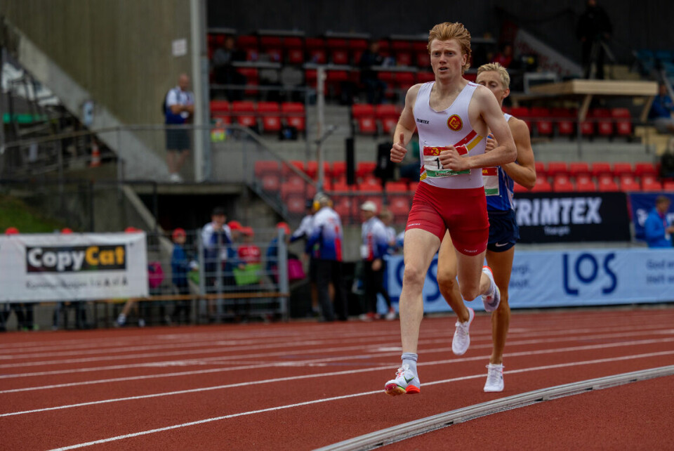 Nok en oppvisning av Jakob Ingebrigtsen i NM 1500m-mf-Hauge-foran-Dahl.jpg