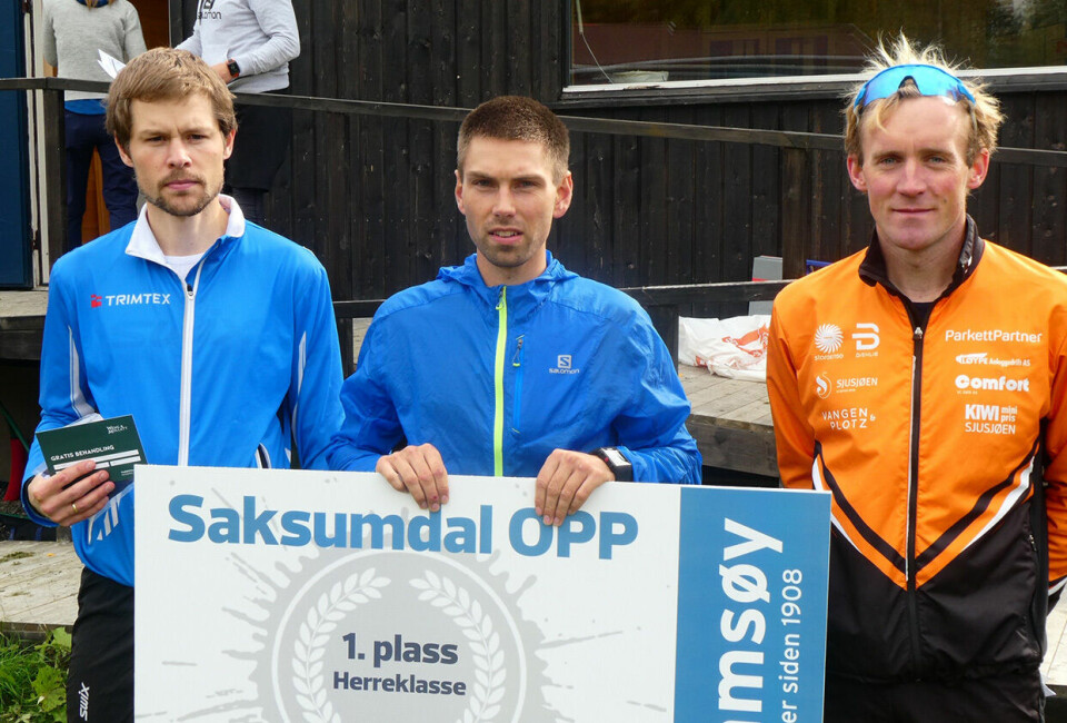 Geir Steig (midten) vant, mens Oddvin Offigstad (til venstre) ble nummer to og Magnus Bleken nummer tre. (Foto: Ole Geir Hammershaug) Geir Steig (midten) vant, mens Oddvin Offigstad (til venstre) ble nummer to og Magnus Bleken nummer tre. (Foto: Ole Geir Hammershaug)