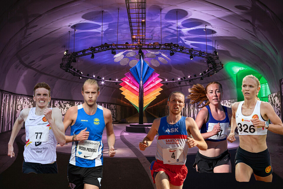 I tunnelløpet vil det bli deltakelse av toppløpere som Marius Vedvik, Trond Einar Moen Pedersli, Marius Sørli, Eli Anne Dvergsdal og Ine Bakken. (Fotomontasje: Arne Dag Myking) Tunnell med løpsstjernene Ine Bakken, Marius Vedvik, Eli Anne Dvergsdal, Trond Einar Moen Pedersli, Marius Sørli