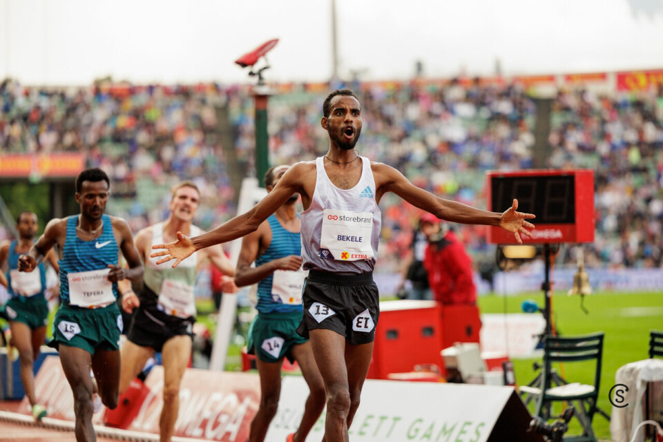 Vinner: Telahun Haile Bekele var klart best ipå sisterunden og vant med 13.03.54. (Foto: Sylvain Pharo) Vinner: Telahun Haile Bekele var klart best ipå sisterunden og vant med 13.03.54. (Foto: Sylvain Pharo)