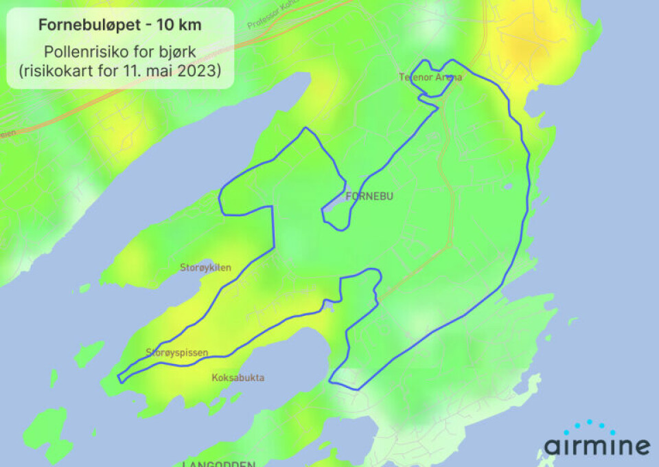 Hvilke etapper bør pollenallergikere velge i Holmenkollstafetten? Kart-Fornebulopet10km.jpg