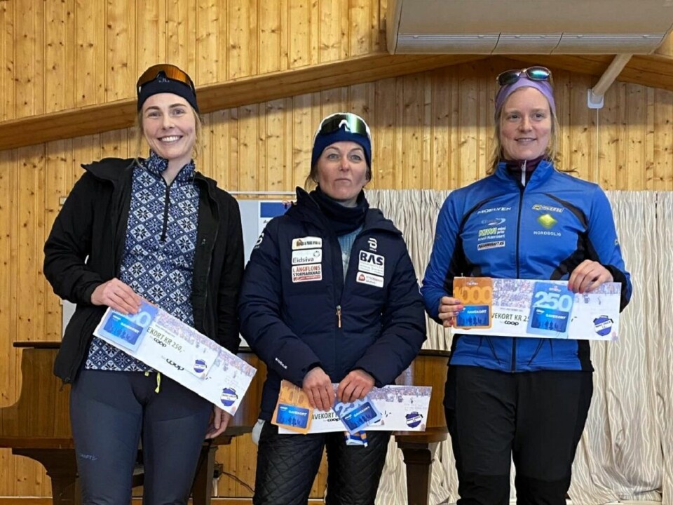 De tre beste i kvinneklassen i kronologisk rekkefølge fra venstre: Lene Ådlandsvik, Lin-Iren Sætre og Anne Storslett. (Foto: Erik Harviken) De tre beste i kvinneklassen i kronologisk rekkefølge fra venstre: Lene Ådlandsvik, Lin-Iren Sætre og Anne Storslett. (Foto: Erik Harviken)