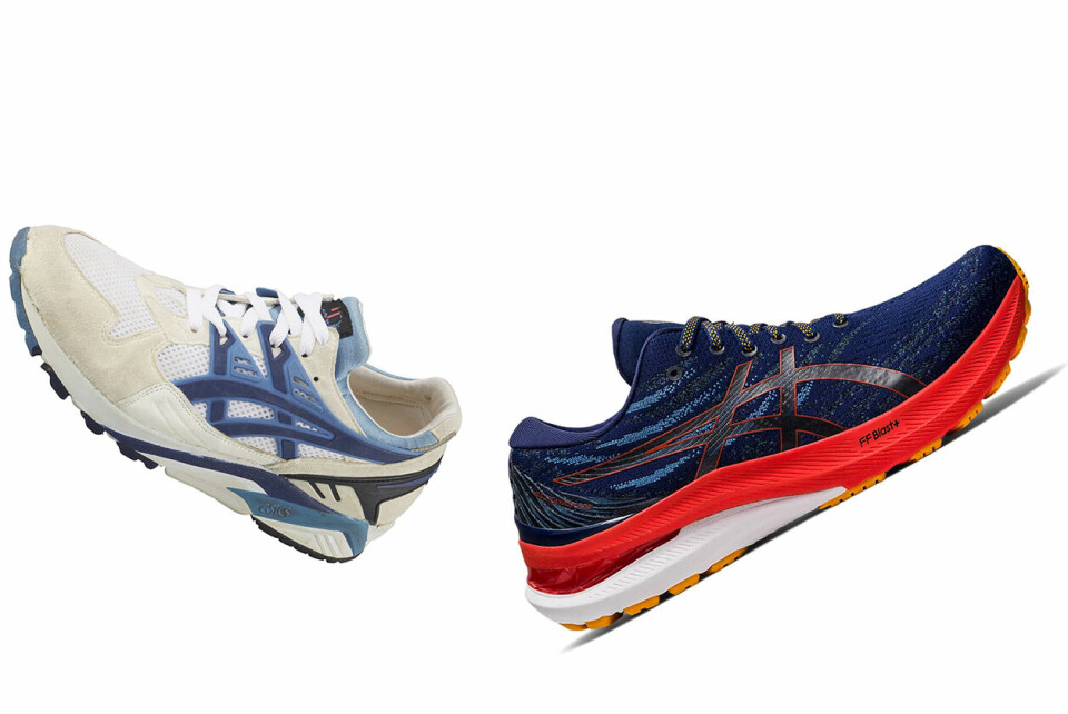 Første og siste modell: Det har vært en viss utvikling fra Asics Gel Kayano nr. 1 (til venstre) til nr. 29, og i det store og hele har utviklingen vært til det bedre. (Foto: Asics) Første og siste modell: Det har vært en viss utvikling fra Asics Gel Kayano nr. 1 (til venstre) til nr. 29, og i det store og hele har utviklingen vært til det bedre. (Foto: Asics)