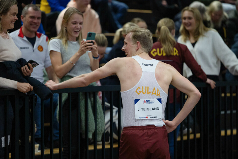 Johannes Teigland med en sensasjonell NM-tittel på 1500 meter Ine Bakken og Johannes Teigland.jpg
