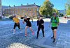F.v: Sarah Portmann, Anne Woldmo, Vigdis Gabrielsen Sandø og John Erik Lein stilte opp da Anne Woldmo ønsket selskap under det virtuelle Trondheim Maraton. (Foto: Solfrid Hagen)