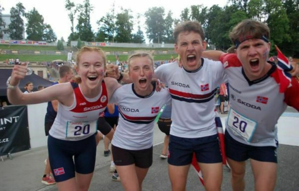 Norge ble junior-verdensmestre i sprintstafett Foto: Norsk orientering