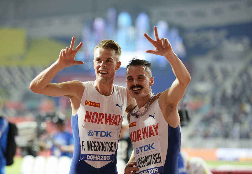 Filip og Henrik Ingebrigtsen da de jubla for å ha gått videre til finalen på 5000 m under VM i Doha i 2019. (Foto: Bjørn Johannessen) Filip og Henrik Ingebrigtsen da de jubla for å ha gått videre til finalen på 5000 m under VM i Doha i 2019. (Foto: Bjørn Johannessen)