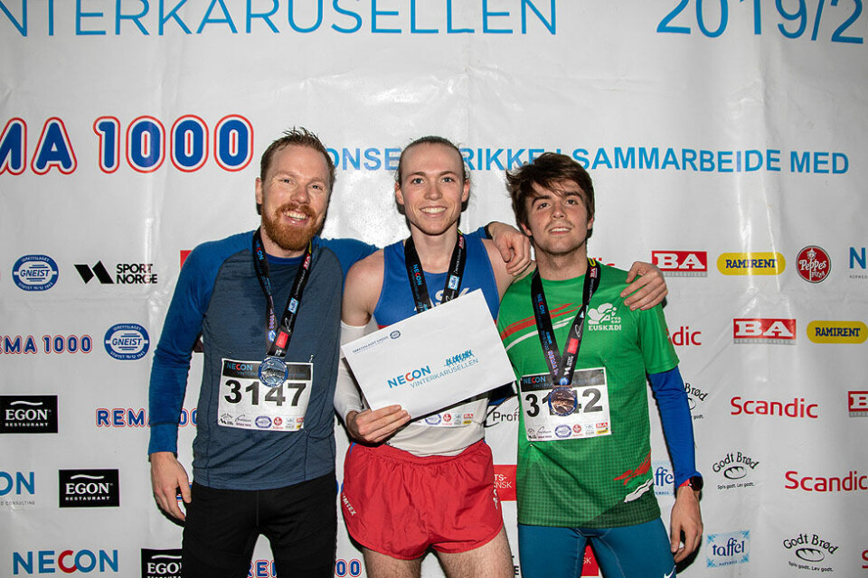 Premiepallen 5 km: Anders Langset, Marius Sørli og Mike Alvare Premiepallen 5 km: Anders Langset, Marius Sørli og Mike Alvare