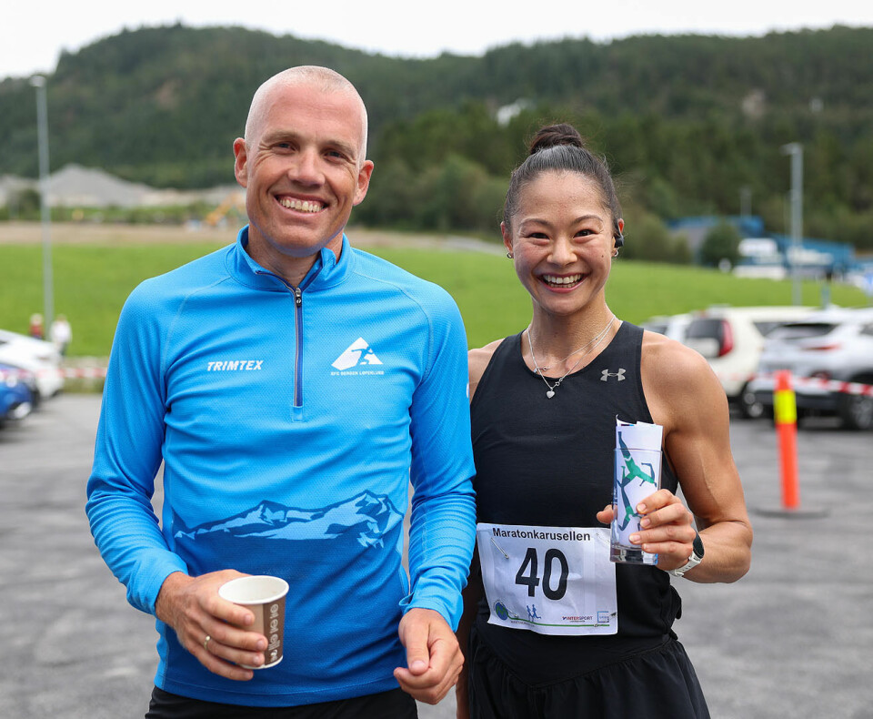 Vinnere halvmaraton: Håvard Berland og Tina Emilie Lee Lange.