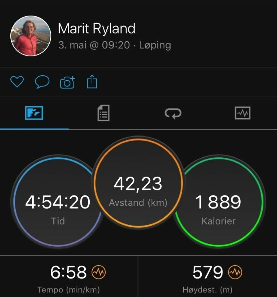 42 løpere med 75 resultater i Kondis virtuelle maraton- og ultraløp Geir_Jensen_Marit_Ryland_GPS.jpg